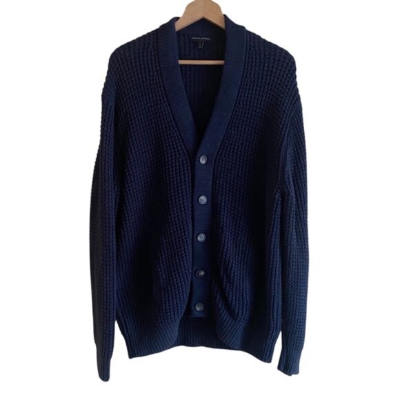 Banana Republic Other - Banana Republic 2023 Relaxed Fit Waffle Cardigan Men Large Blue Grandpa Cotton